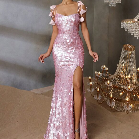 Pink Elegant Women's Sequin Formal Evening Gown - Picture 5 of 6